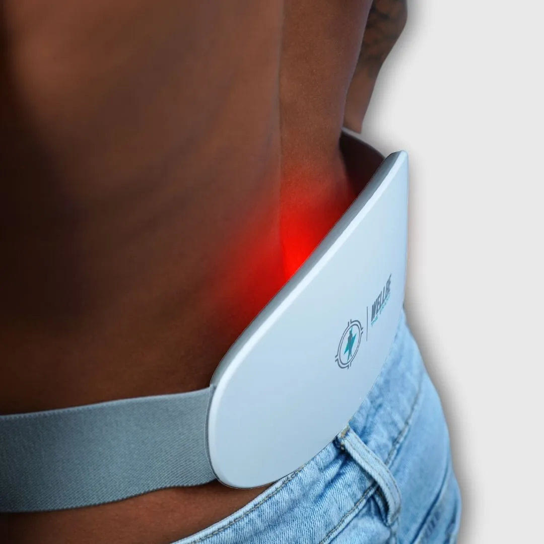 Backlux worn on the lower back with red light on