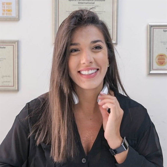 Woman smiling with the Necklux on
